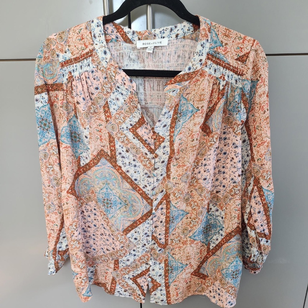 Rose & Olive Mixed Patchwork Pattern Boho Tunic B… - image 1